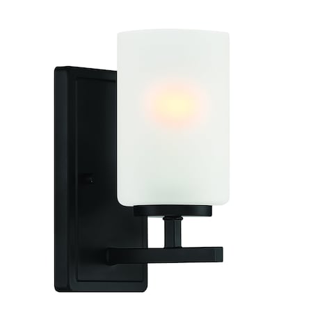 Designers Fountain Carmine 4.5in 1-Light Matte Black Modern Indoor Wall Sconce with Etched Glass Shade D239M-1B-MB